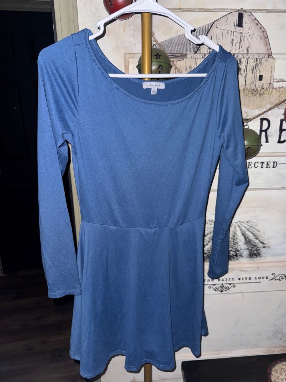 white birch Blue Long Sleeve Skater Dress with attached shorts
